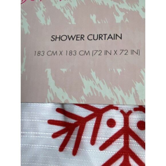 Betsey Johnson Pink Fair Isle Christmas Tree Snowflakes Fabric Shower Curtain - Picture 3 of 13